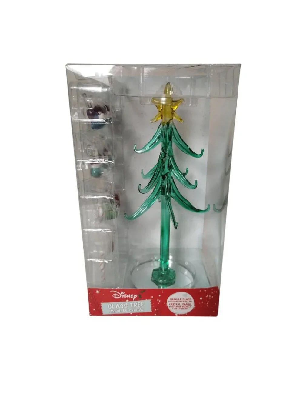 Disney Glass Christmas Tree With Stitch Ornaments and Star Topper